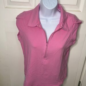 Claudia Romana Zip V-Neck Small Pink Tulip Sleeves Golf Shirt